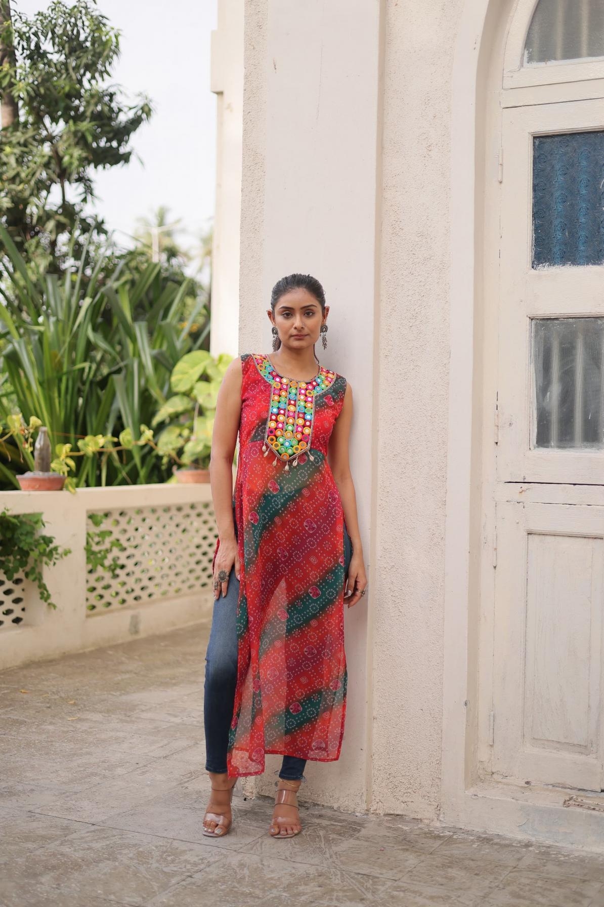 pr clothnig lw 9267 georgette kutchi gamthi mirror readymade navratri long kurti in wholesale surat