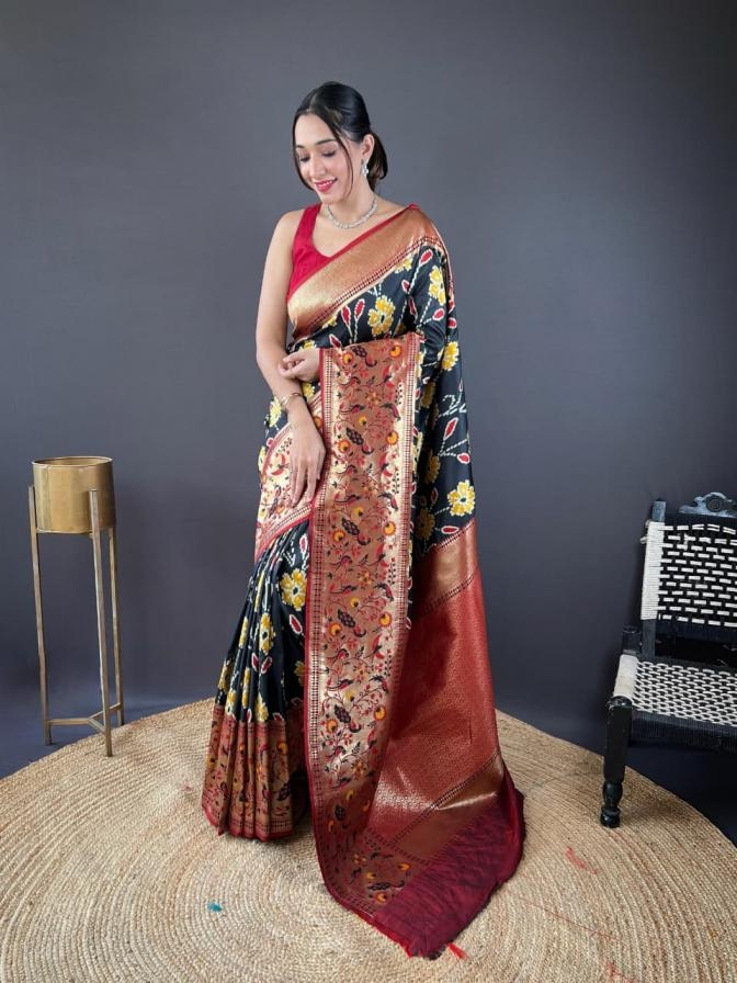 pr tanisha silk patola weaving trendy sarees in wholesale surat