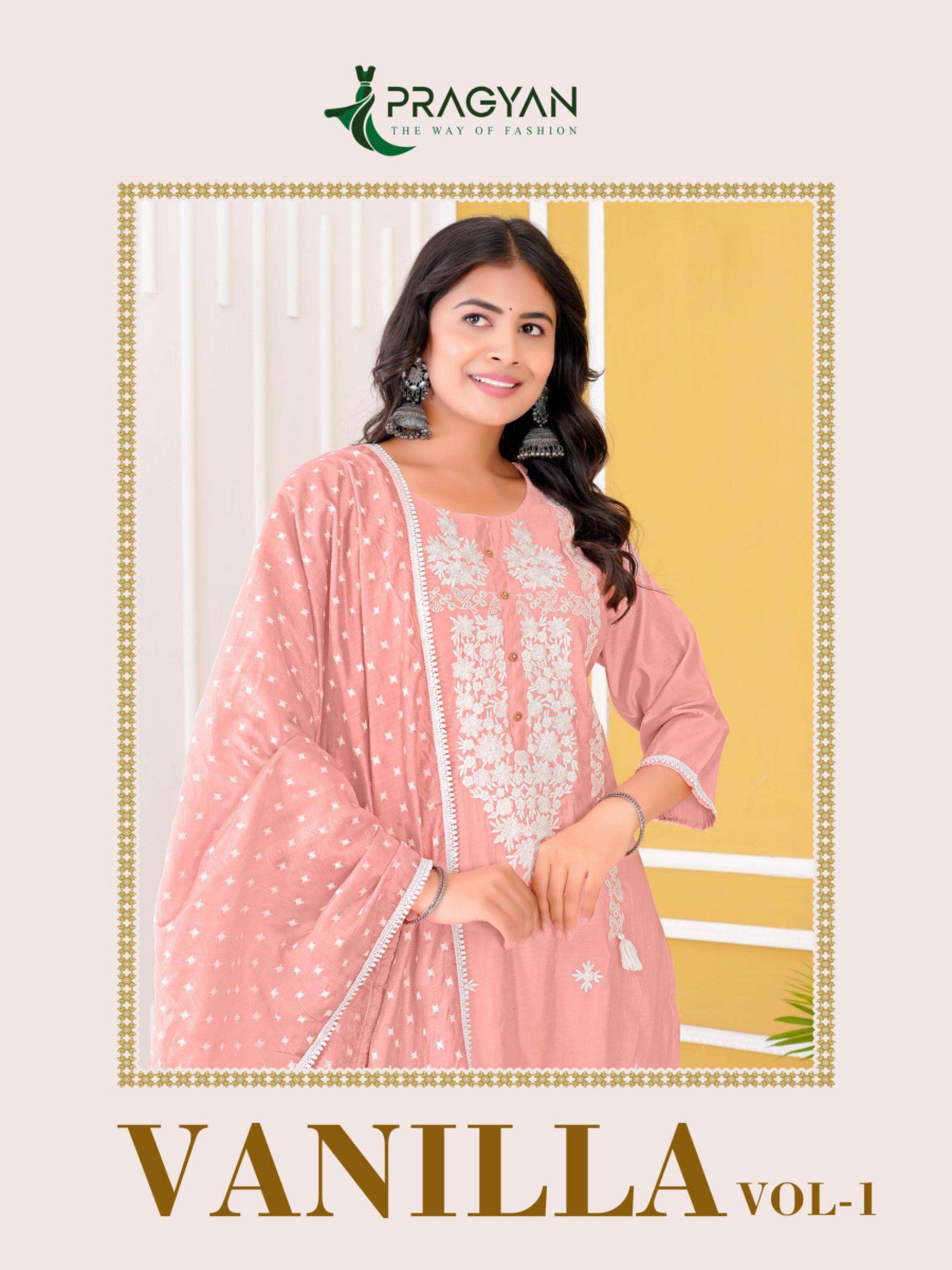 pragyan vanilla vol 1 series 1001 to 1004 roman silk readymade attractive salwar kameez in wholesale surat