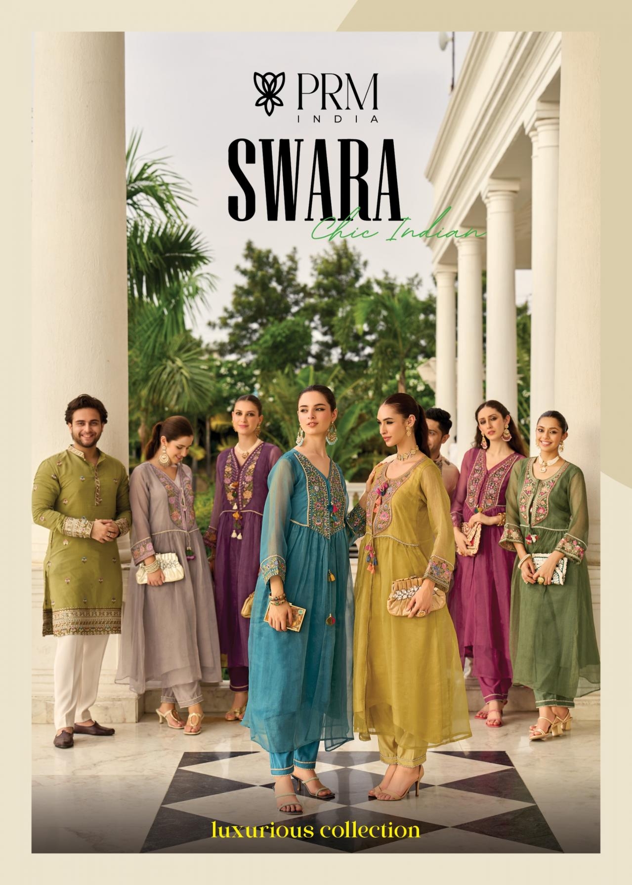 prm india swara series 5101 to 5106 cruse organza readymade exclusive kurti with pant in wholesale surat
