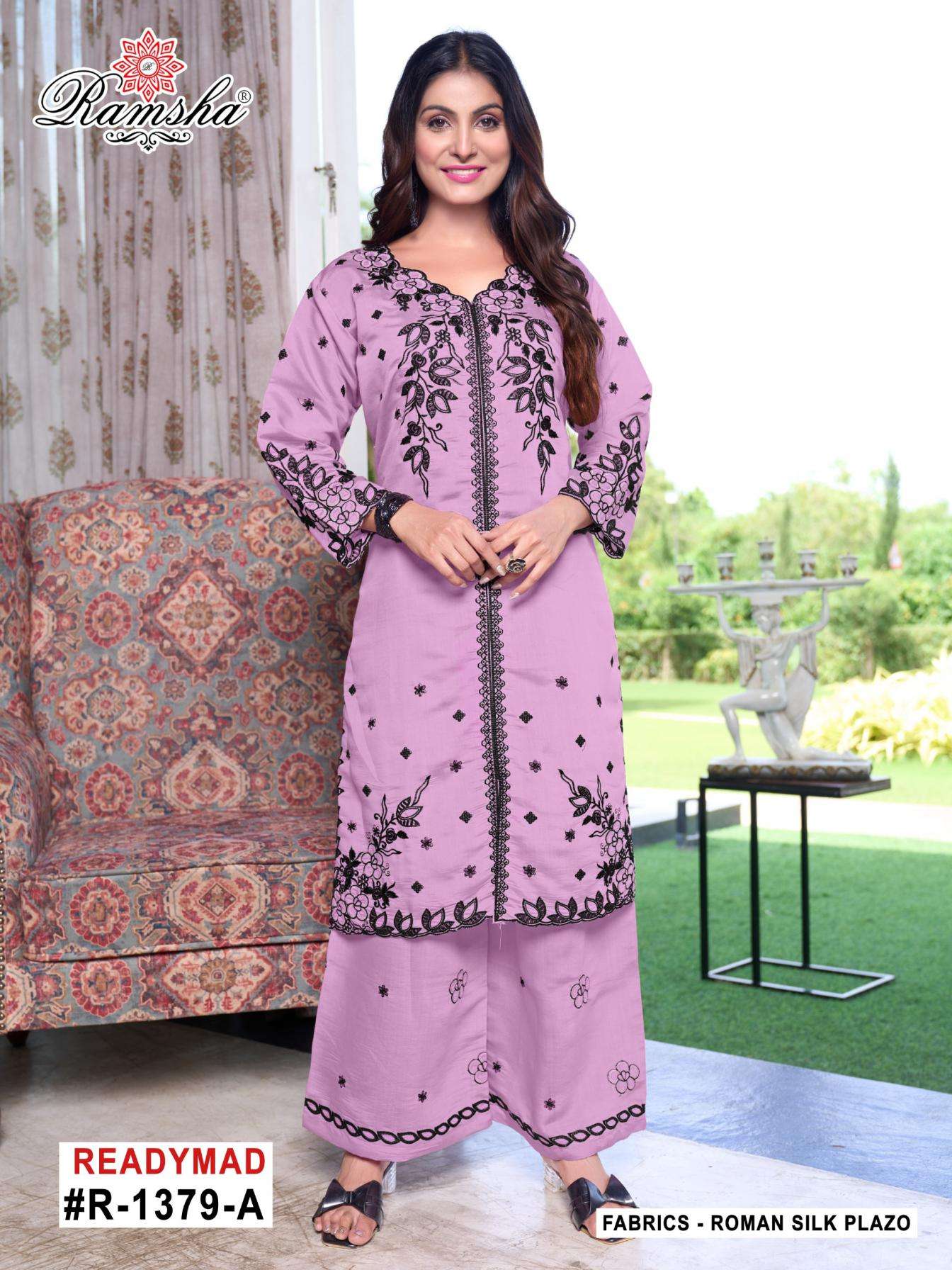 ramsha r 1379 nx A to D roman silk readymadev pakistani plazzo kurti dupatta in wholesale surat