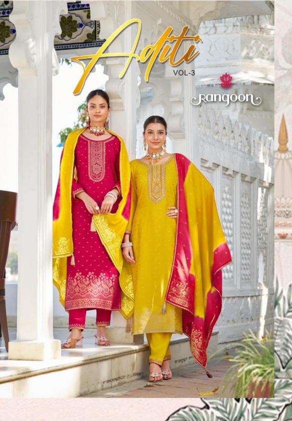 rangoon aditi vol 3 series 7041 to 7044 readymade viscose jacquard unique suit in wholesale surat
