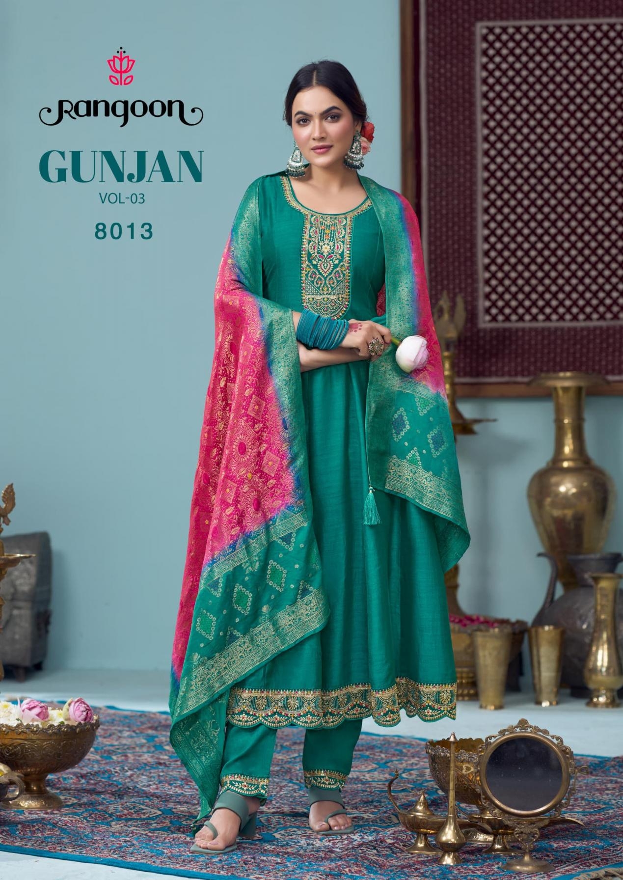 rangoon gunjan vol 3 series 8011 to 8016 anarkali style silk readymade unique suit in wholesale surat