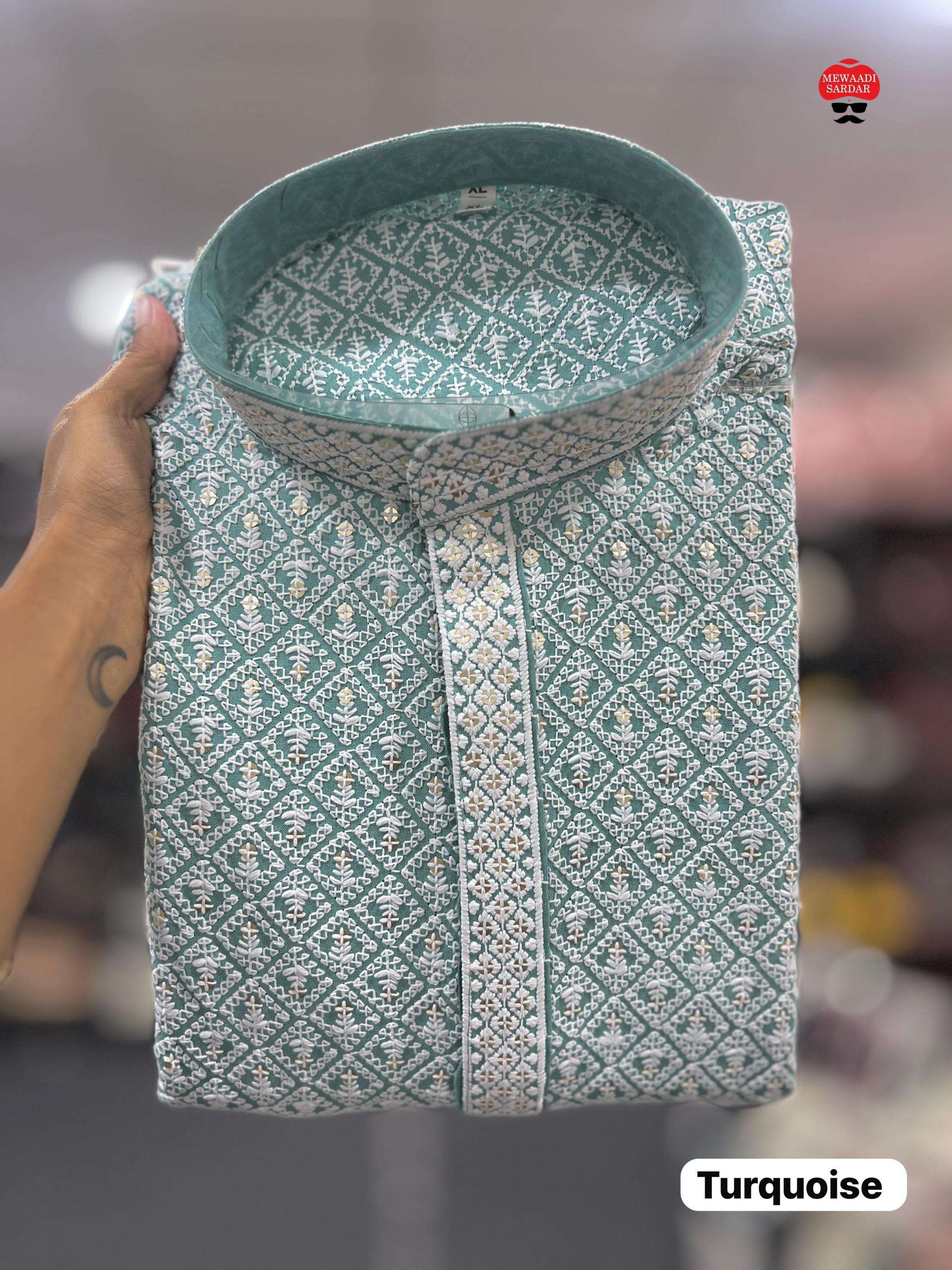 saiyaara rayon chikankari schiffli work readymade fancy mens kurta in wholesale surat