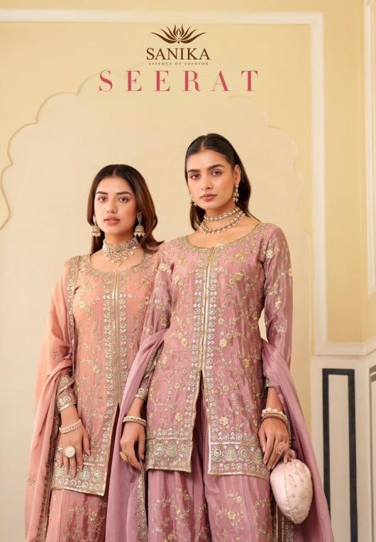 sanika fashion seerat series 2100 to 2103 chinon silk readymade plazzo suit in wholesale surat