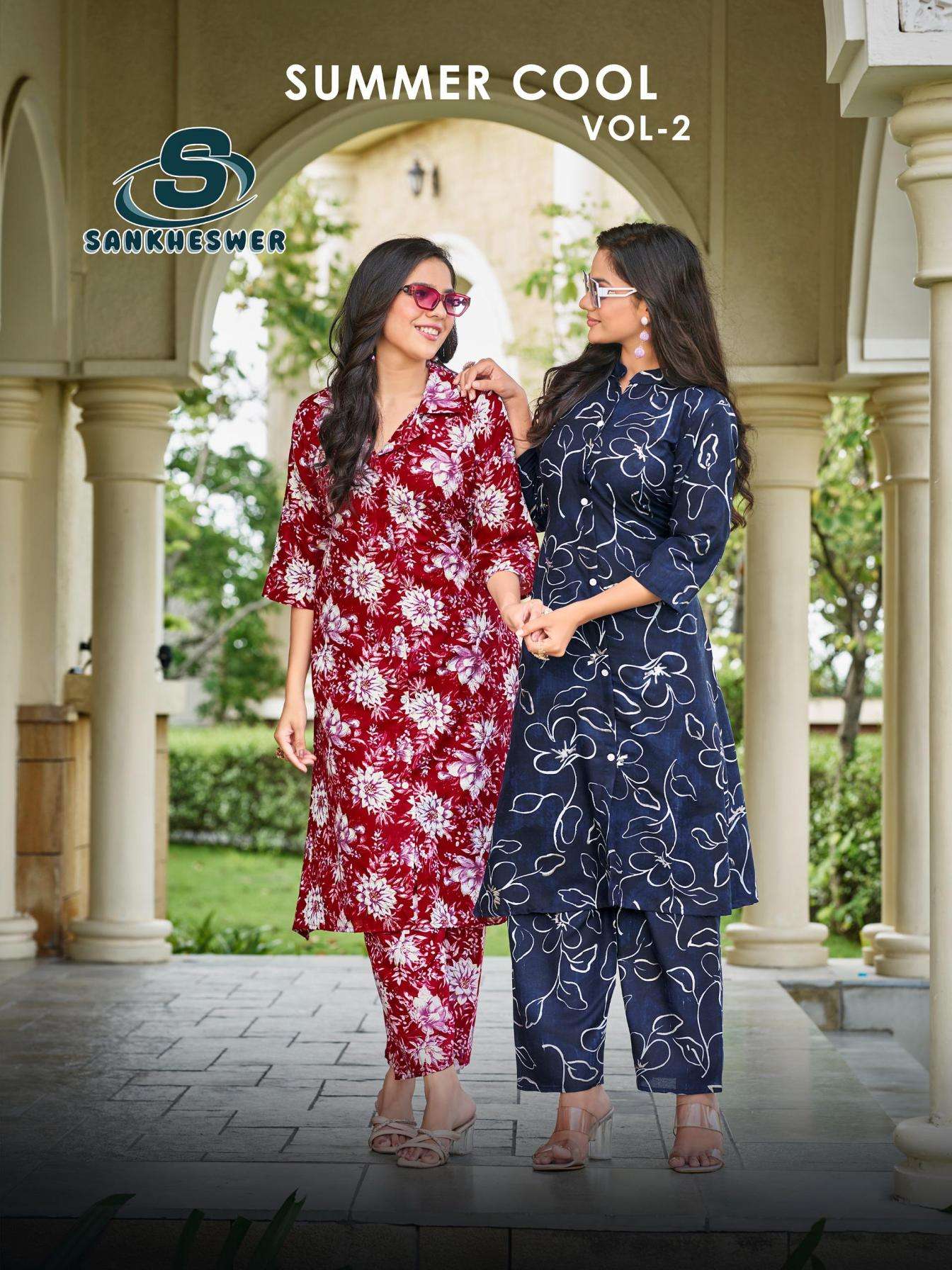 sankheswer summer cool vol 2 series 1001 to 1008 rayon readymade classic co-ord in wholesale
