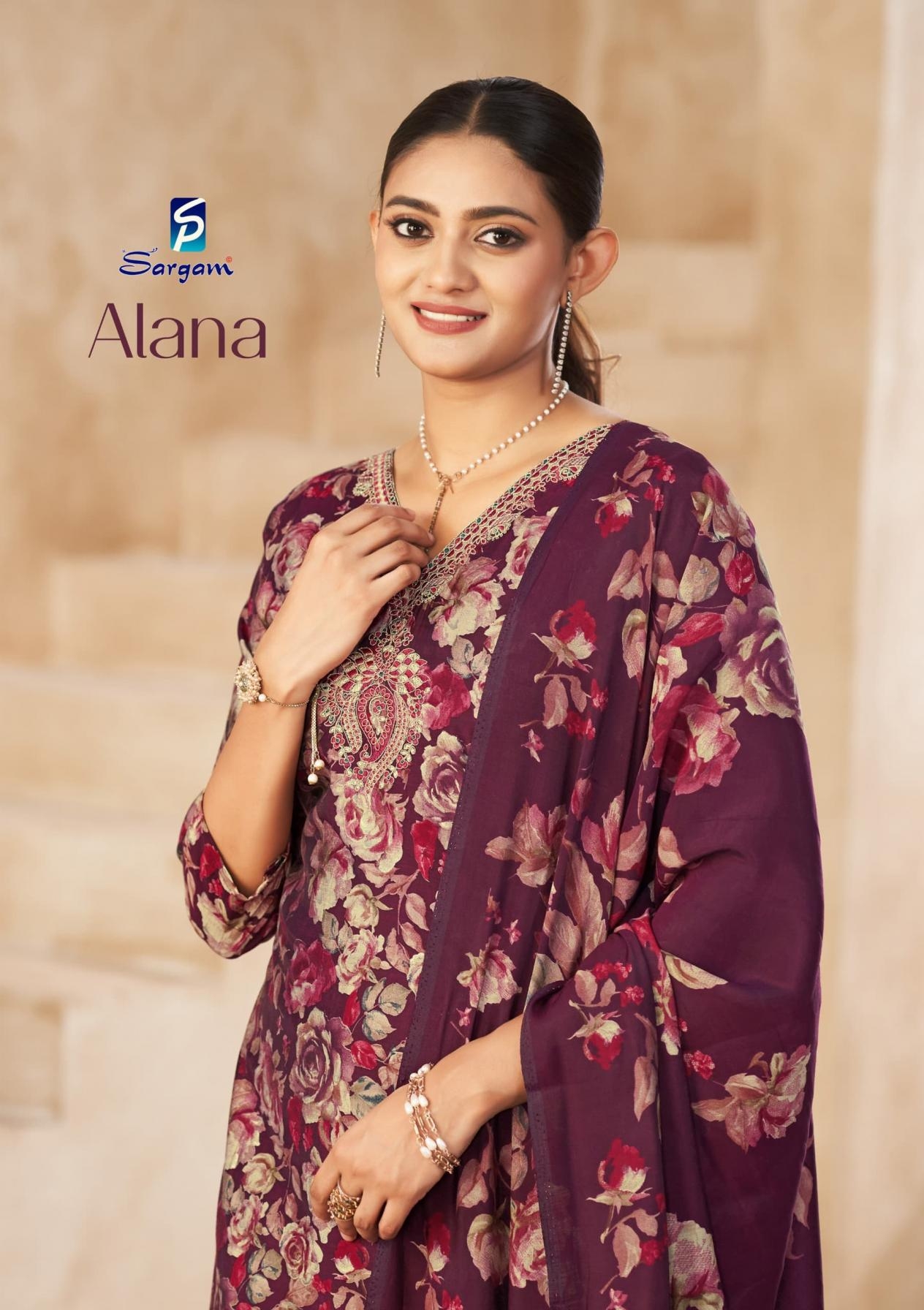 sargam prints alana series 2698 A to D viscose modal muslin trendy suit in wholesale surat