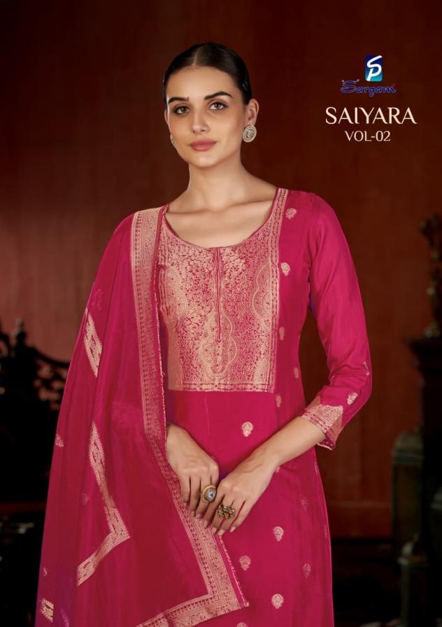 sargam prints saiyara vol 2 series 2716 A to 2716 D banglory silk jacquard salwar kameez in wholesale surat