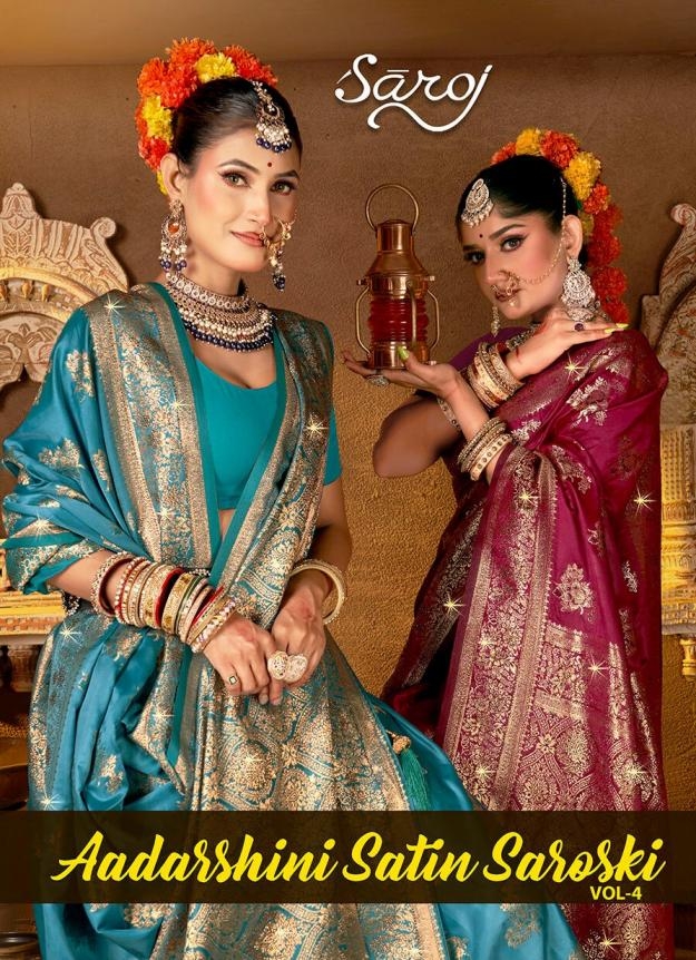 Saroj Aadarshini satin saroski vol.4 series 1001 to 1004 Satin silk saree in wholesale surat