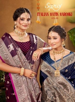 Saroj Italian silk saroski vol.5 series 1001 to 1006 satin silk saree in wholesale surat