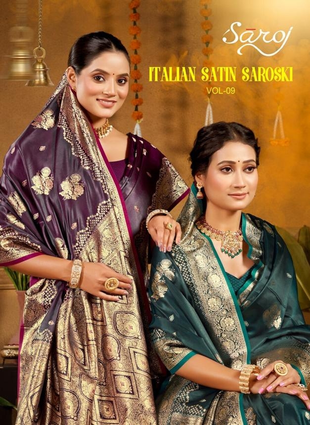 Saroj Italian silk saroski vol.9 series 1001 to 1006 satin silk saree in wholesale surat