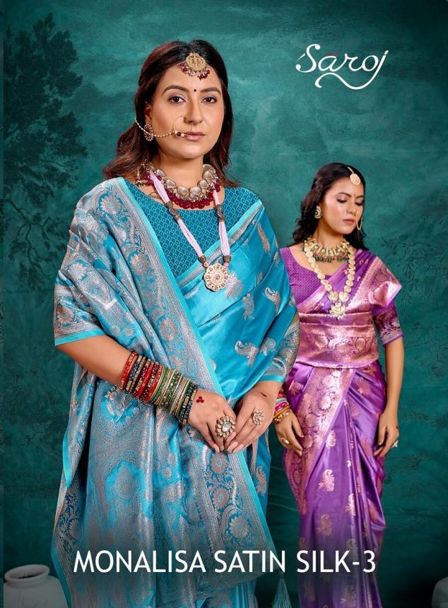 Saroj Monalisa Satin silk vol.3 series 3001 to 3004 Satin silk saree in wholesale surat