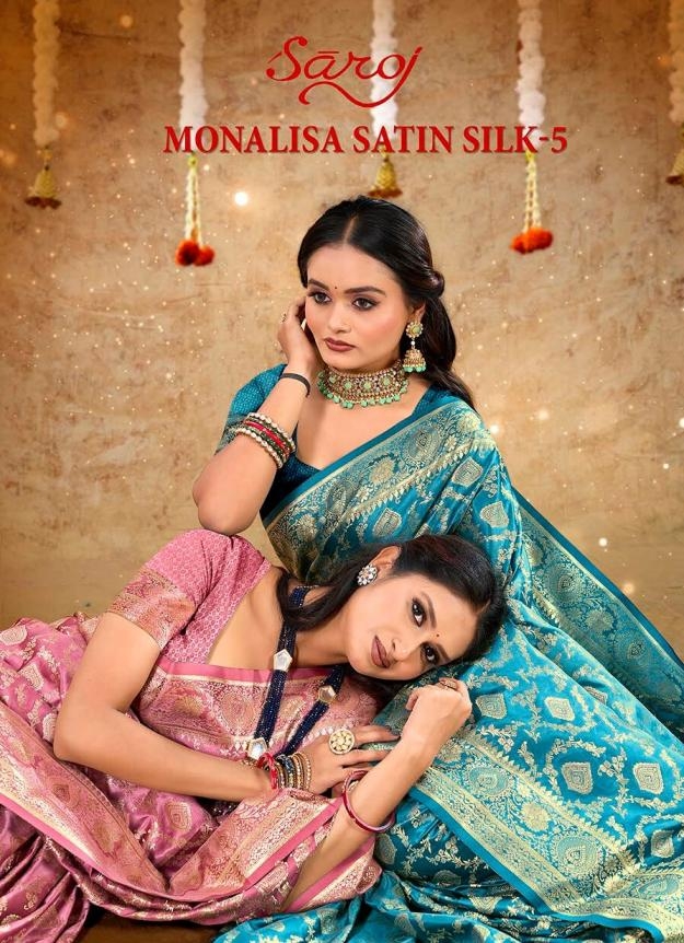 Saroj Monalisa Satin silk vol.5 series 1001 to 1004 Satin silk saree in wholesale surat