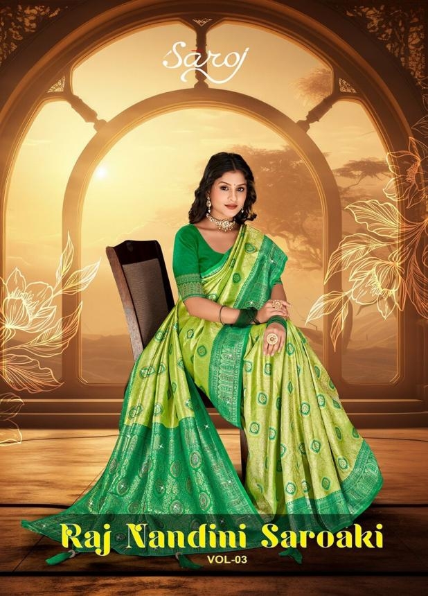 Saroj Raj nandini saroski vol.3 series 1001 to 1006 tissue silk saree in wholesale surat