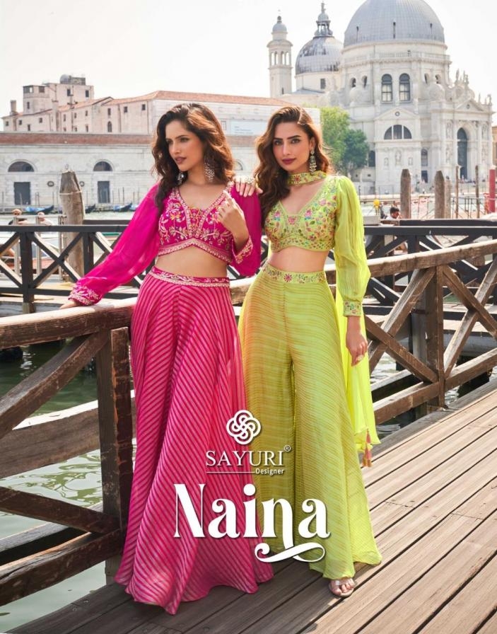 sayuri designer naina series 5861 to 5863 viscose jacquard silk readymade western plazzo suit in wholesale surat