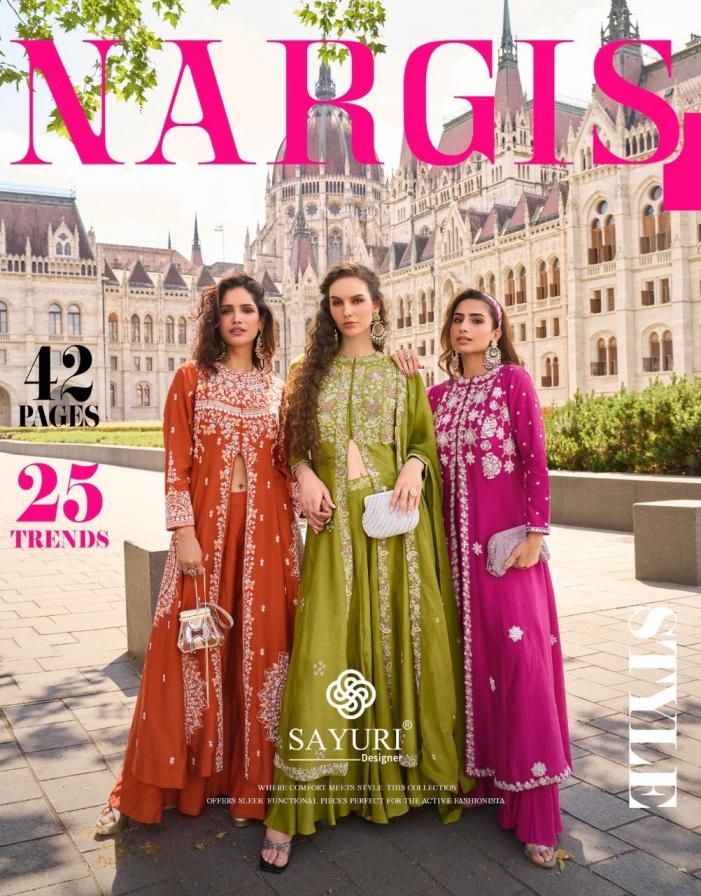 sayuri designer nargis series 10001 to 10003 readymade party wear silk organza plazzo kurti with dupatta in wholesale surat