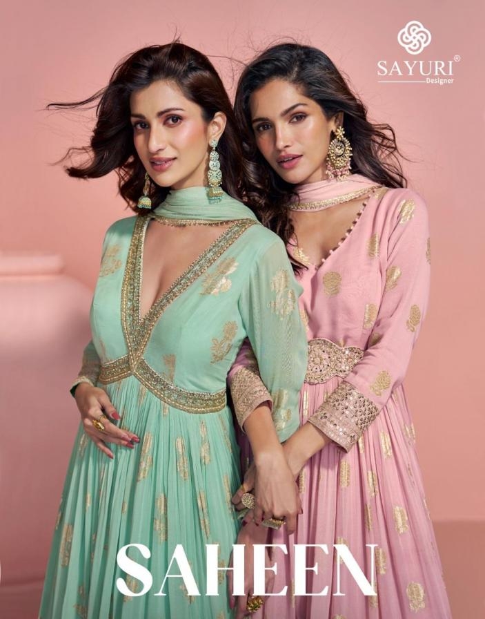 sayuri designer saheen series 5782 to 5783 readymade viscose jacquard silk gown with dupatta in wholesale surat