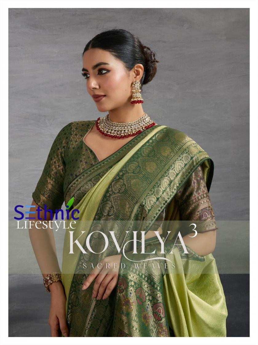 sethnic lifestyle kovilya vol 3 series 95009 TO 95012 gorgeous look kanjivaram silk sarees in wholesale surat