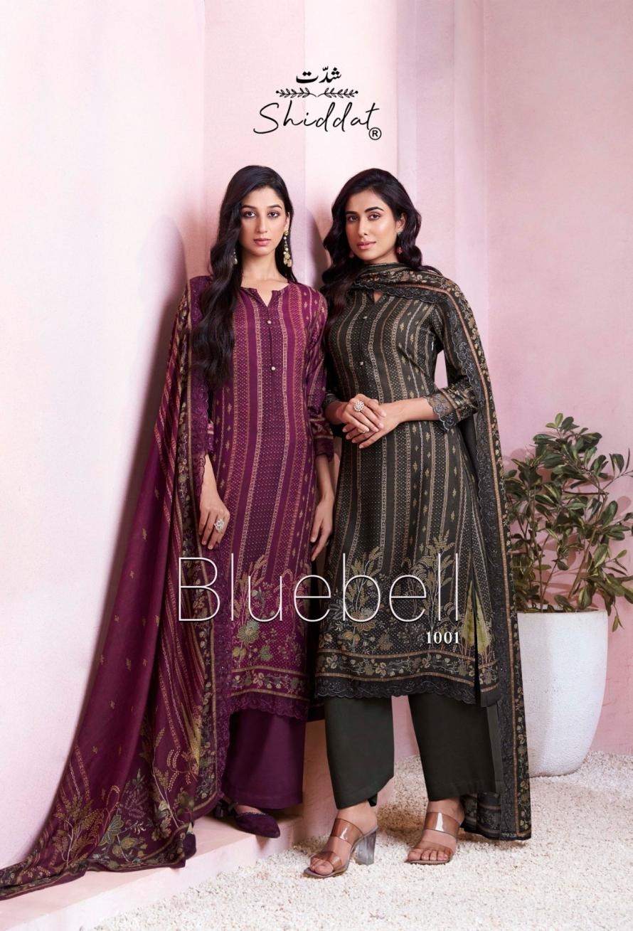 shiddat bluebell 1001 series 1001 A to 1001 D muslin amazing suit in wholesale surat