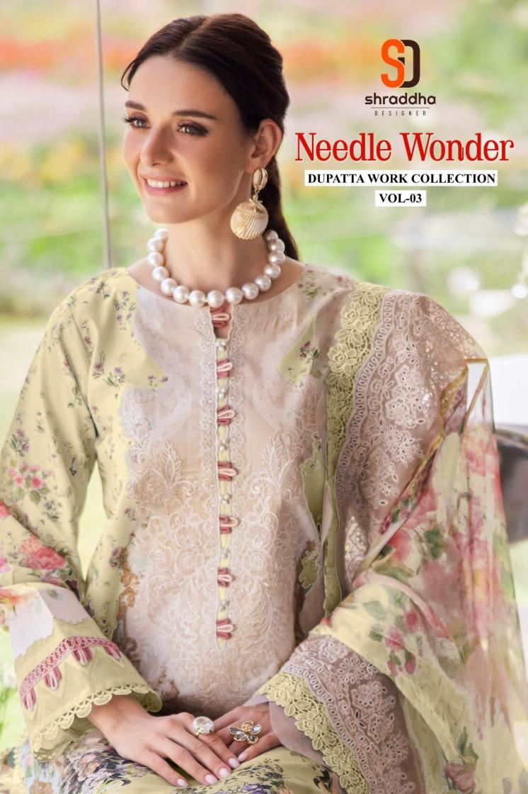 shraddha designer needle wonder vol 3 series 3001 A to 3003 B cotton pakistani salwar kameez in wholesale surat