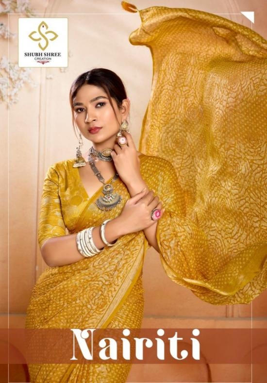 shubh shree creation nairiti series 1001 to 1006 chiffon cheqs brasso best saree in wholesale surat