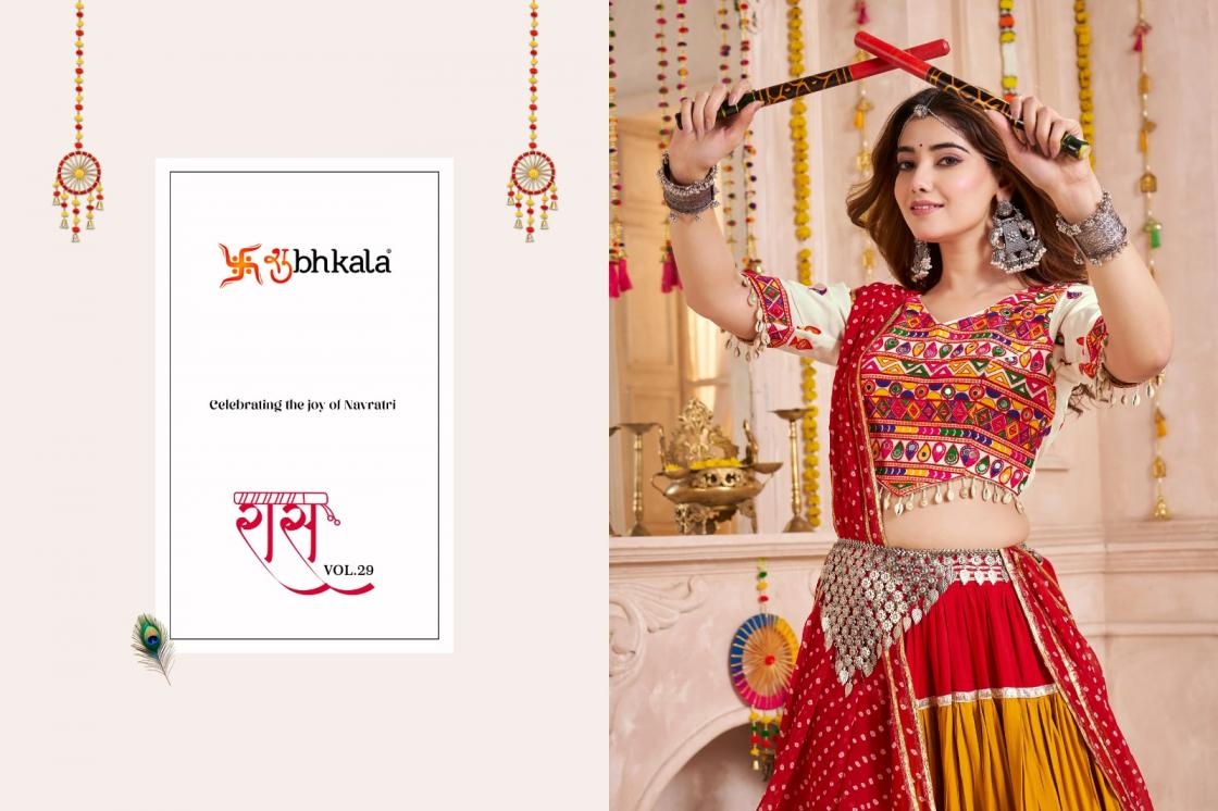 shubhkala raas vol 29 series 11101 to 11104 readymade viscose cotton navratri lehenga choli in wholesale surat