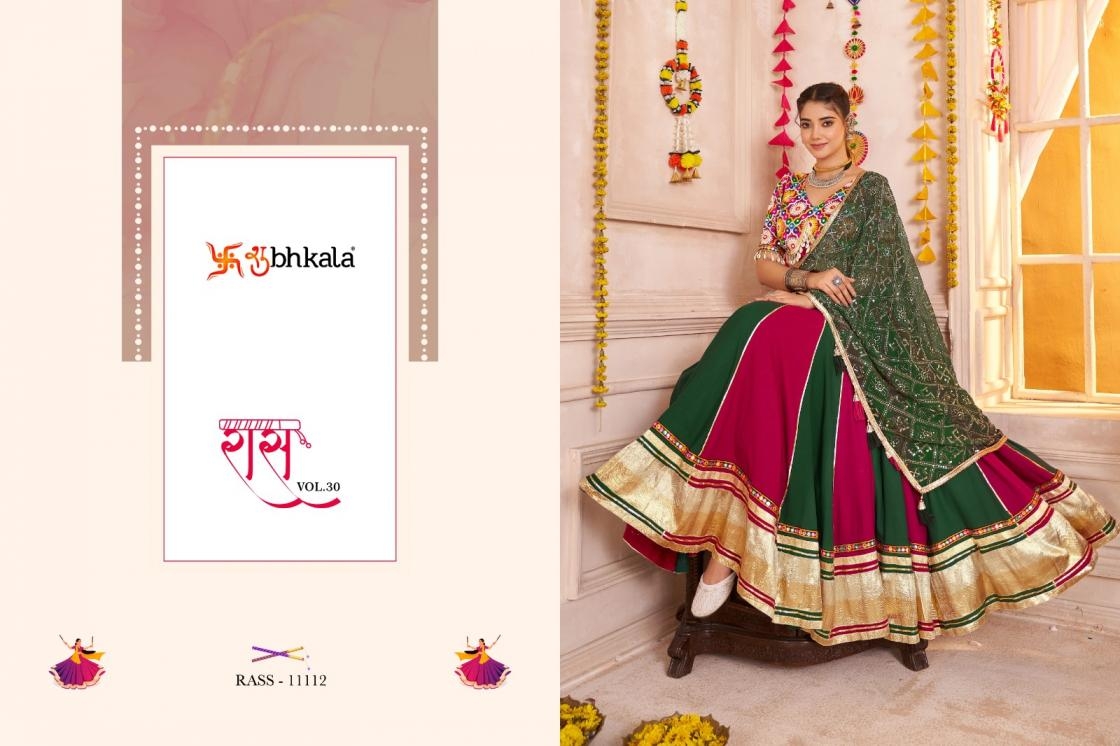 shubhkala raas vol 30 series 11111 to 11113 readymade navratri viscose cotton lehengas in wholesale surat