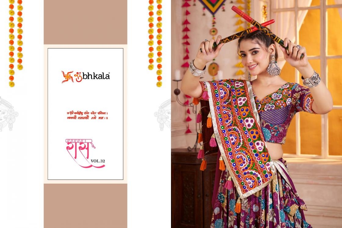 shubhkala raas vol 32 series 11131 to 11135 viscose cotton festive readymade navratri lehenga in wholesale surat