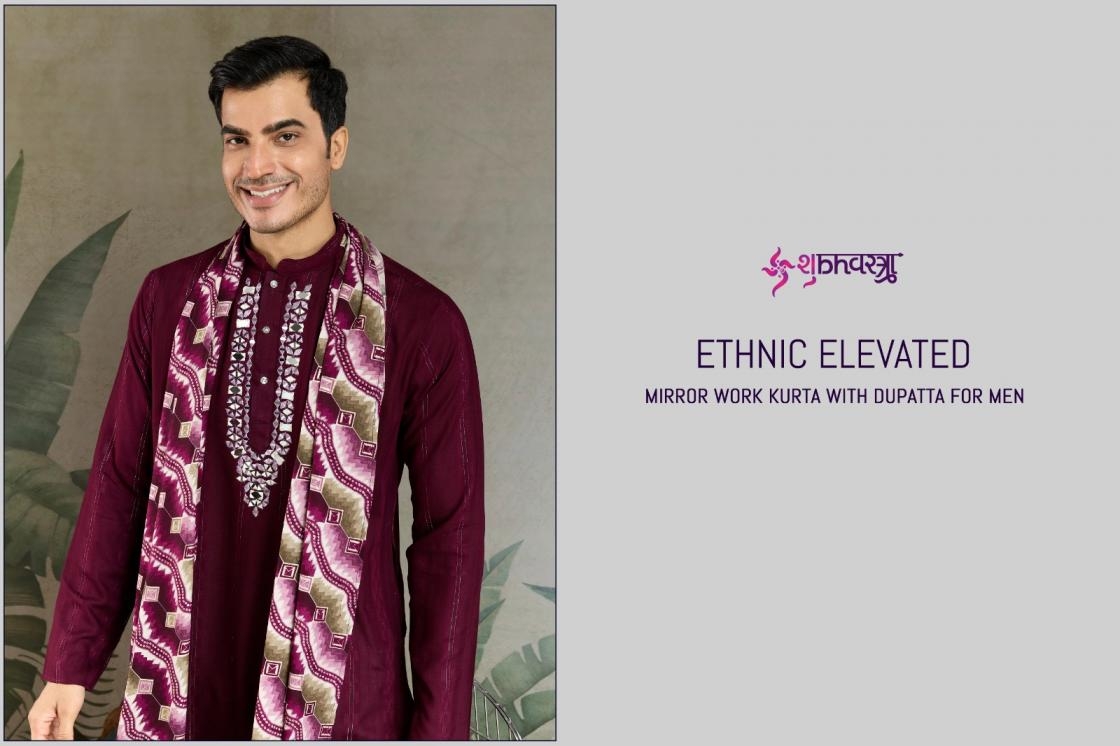 shubhvastra ethnic elevated series 61291 to 61294 readymade viscose mens kurta with dupatta in wholesale surat