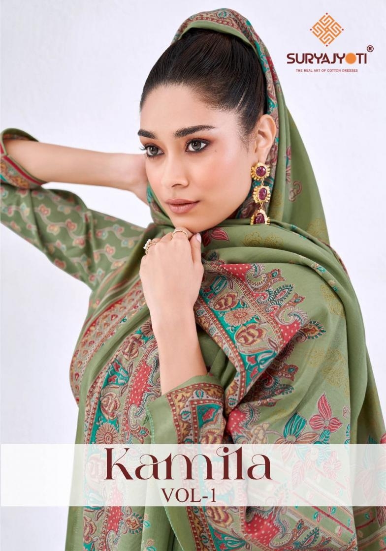 suryajyoti launch kamila vol 1 series 1001 to 1006 stylish jam satin suits in wholesale surat
