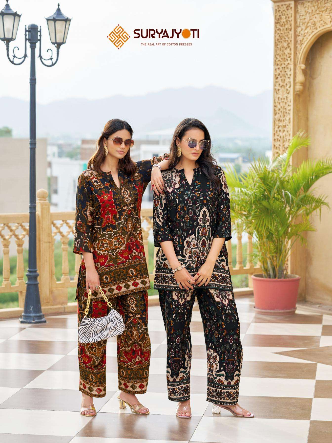 suryajyoti launch rasika vol 1 series 1001 to 1006 readymade casual rayon co-ord sets in wholesale surat
