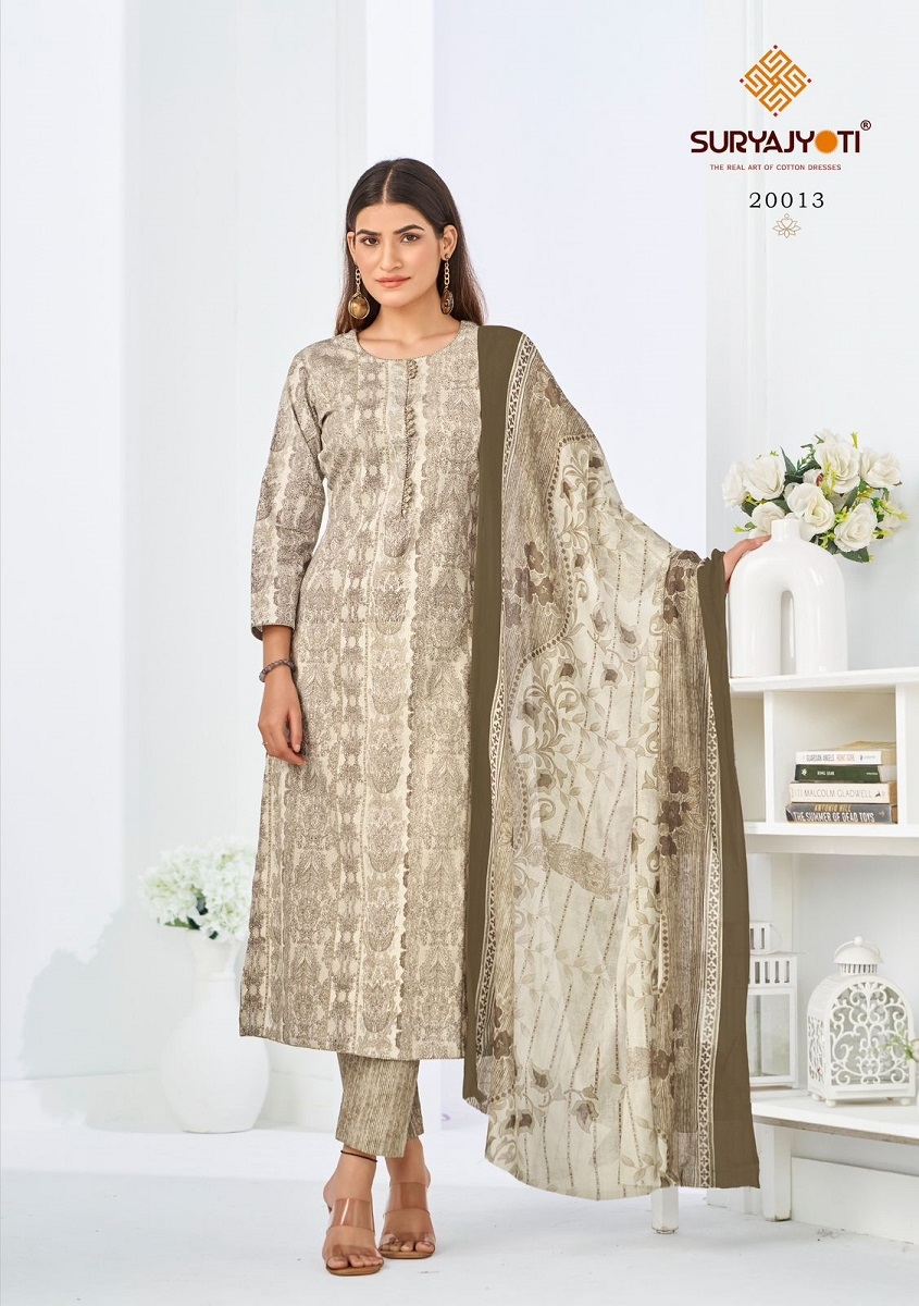 Suryajyoti Zion Cotton Vol-20 series 20001 to 20010 Pure Heavy Cotton Printed salwar kameez in wholesale surat