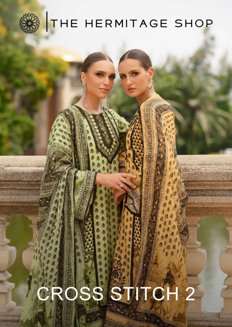 the hermitage cross stitch vol 2 series 01 to 06 readymade viscose lawn pakistani print plus size suit in wholesale surat