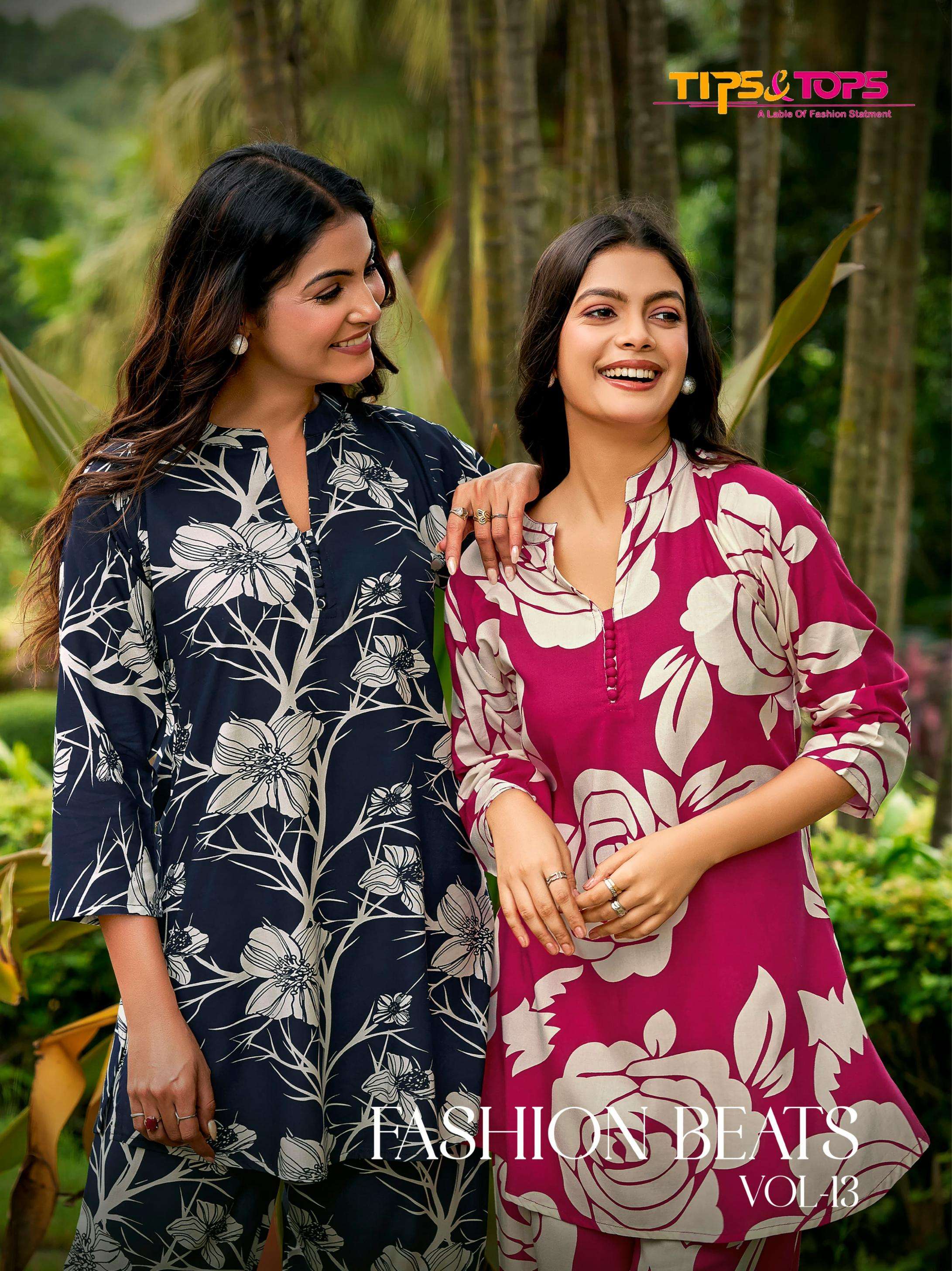 tips & tops fashion beats vol 13 series 1001 to 1006 rayon readymade co-ord set in wholesale surat