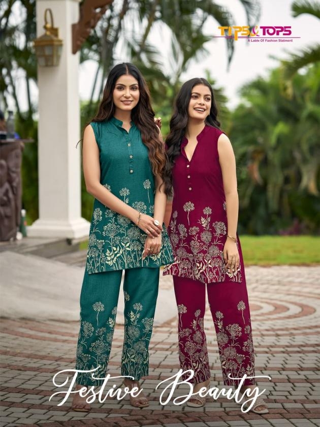 tips & tops festive beauty series 1001 to 1004 rayon readymade stylish kurti with pant in wholesale surat