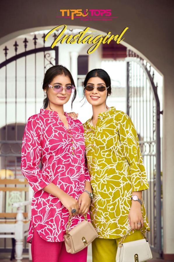 tips & tops instagirl series 1001 to 1006 rayon readymade pretty look co-ord sets in wholesale surat