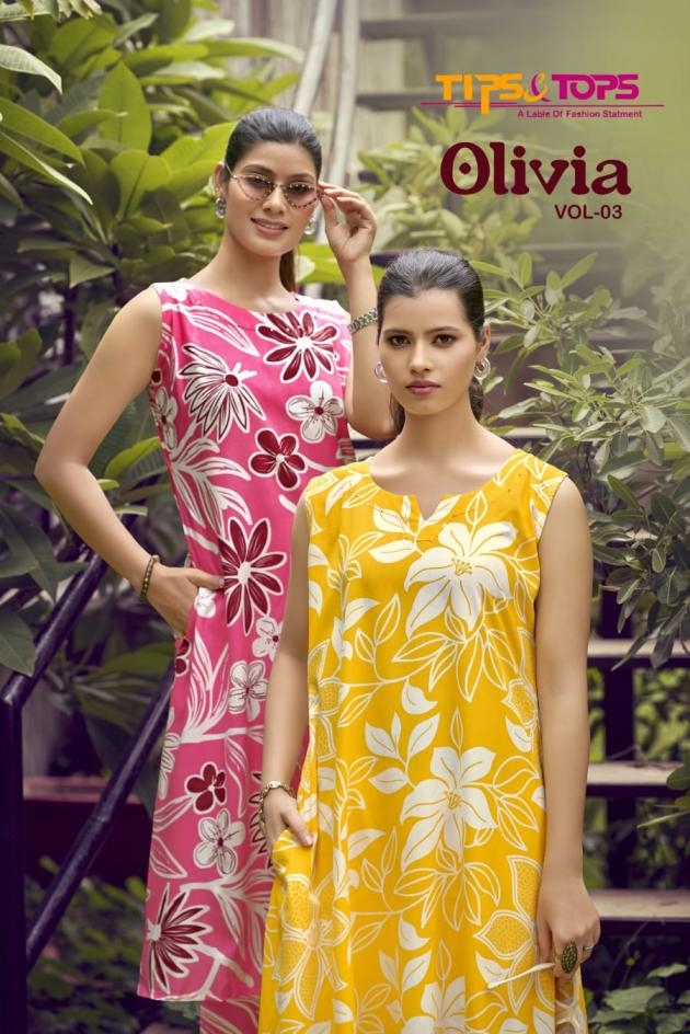 tips & tops olivia vol 3 series 1001 to 1006 rayon readymade classic kurti with pant in wholesale surat
