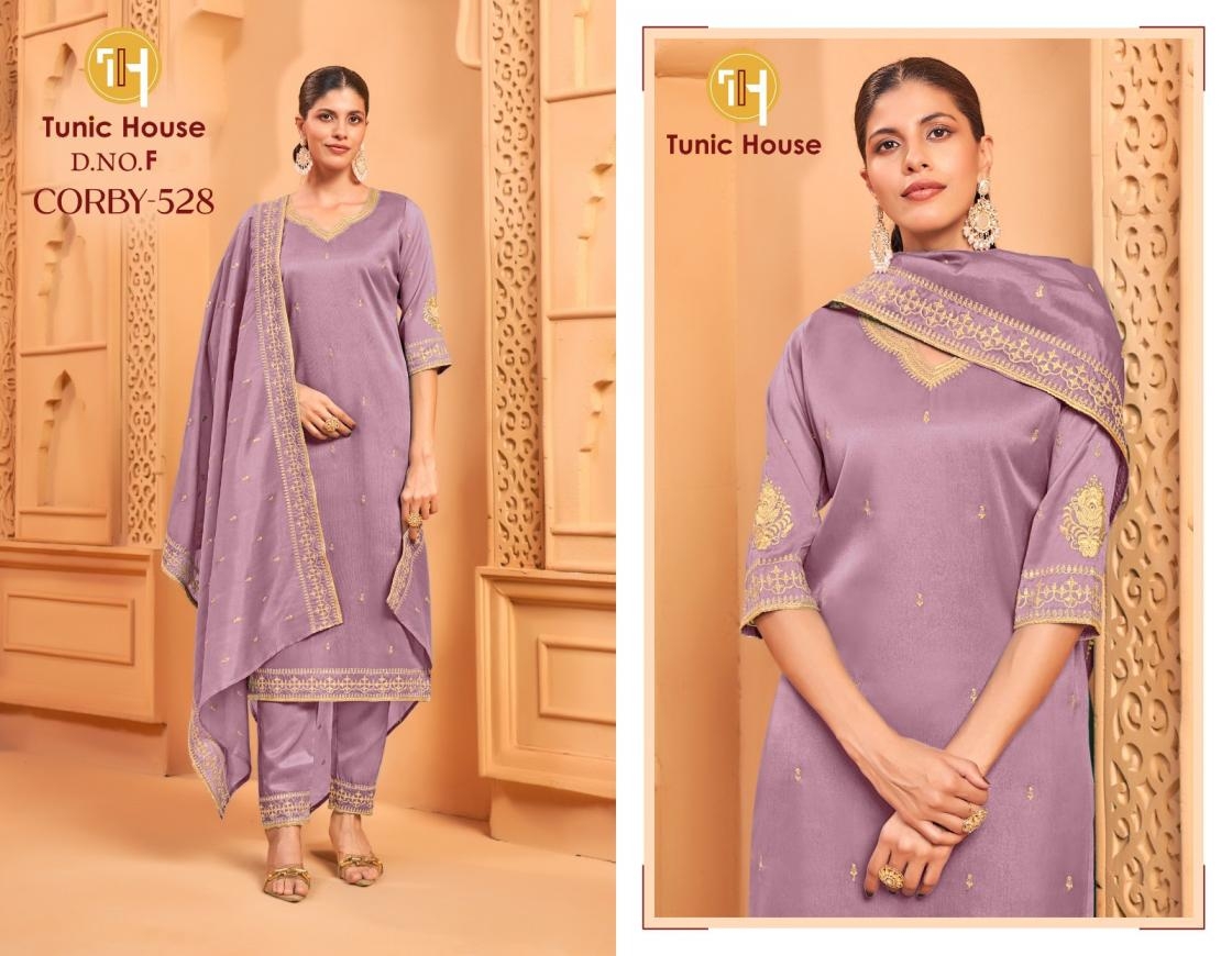 TUNIC HOUSE CORBY-528 A TO F DESIGNER FANCY KURTI BOTTOM SET COLLETION IN WHOLESALE SURAT