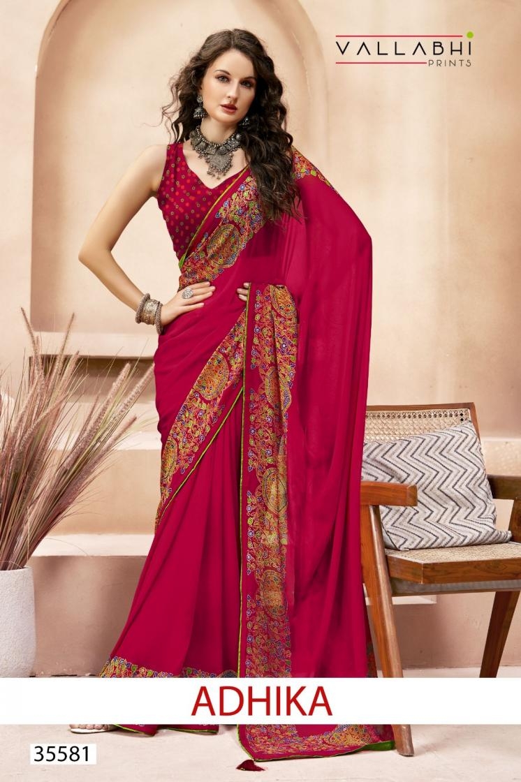 vallabhi prints adhika series 35581 to 35586 daily wear moss georgette sarees in wholesale surat