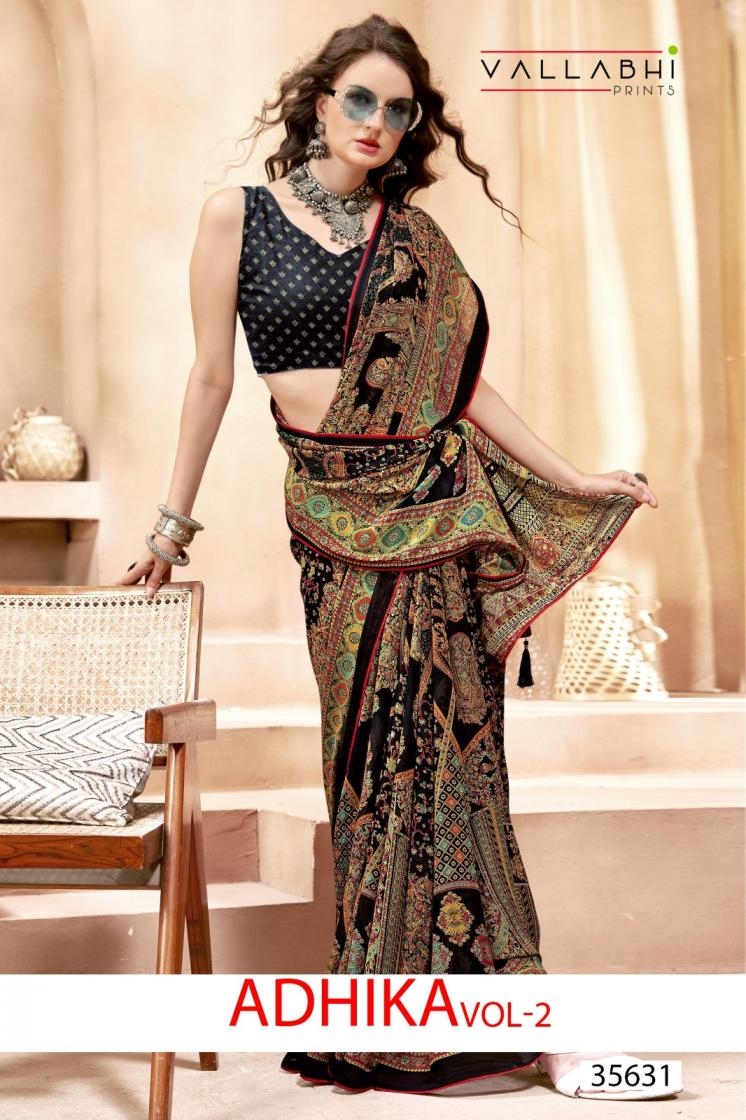 vallabhi prints adhika vol 2 series 35631 to 35636 daily wear moss georgette sarees in wholesale surat