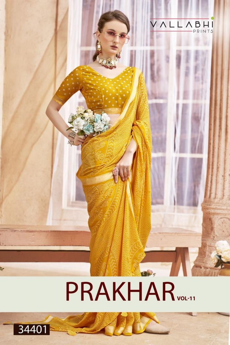 vallabhi prints prakhar vol 11 series 34401 to 34406 pretty moss georgette saree in wholesale surat