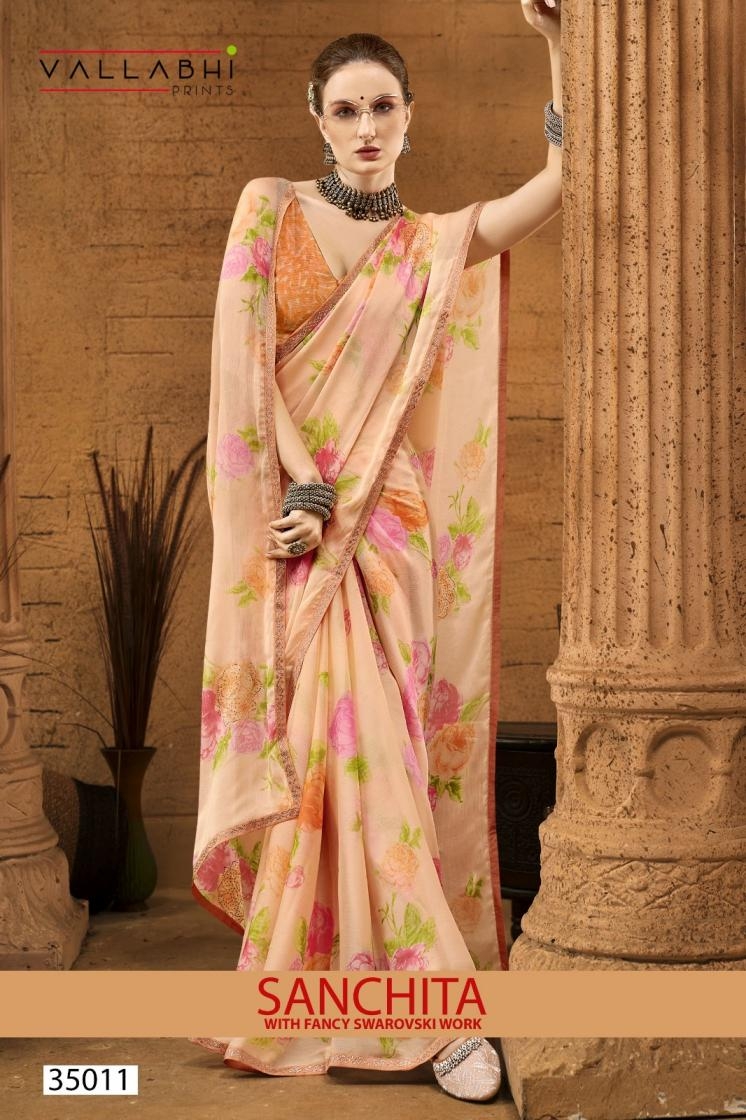 vallabhi prints sanchita series 35011 to 35016 regular wear chiffon saree in wholesale surat