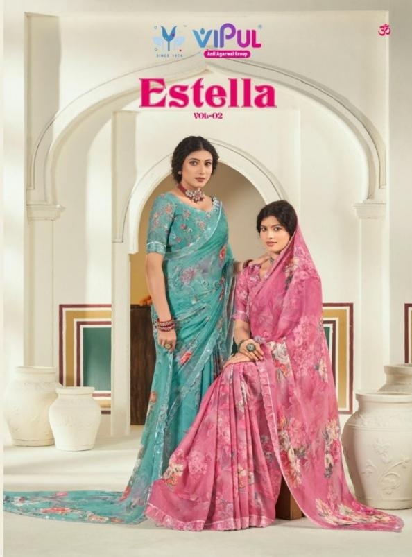 vipul fashion estella vol series 290963 to 90974 dal moss hit design saree in wholesale surat
