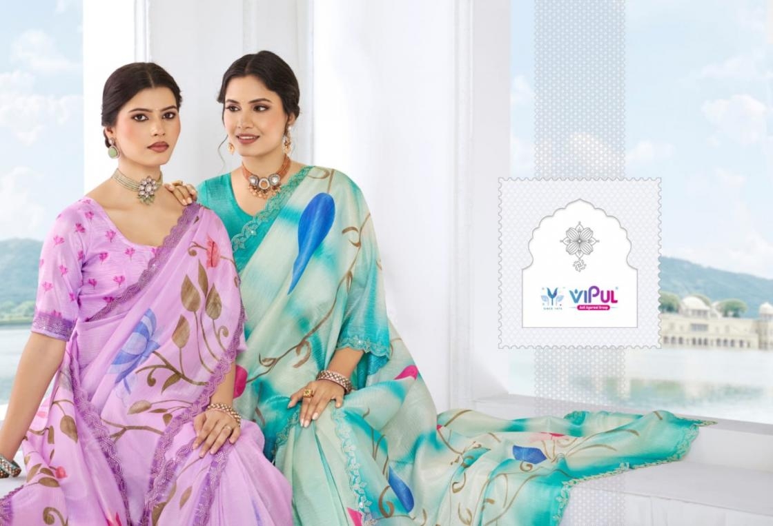 vipul fashion jhanki series 90945 to 90956 dal moss regular wear saree in wholesale surat