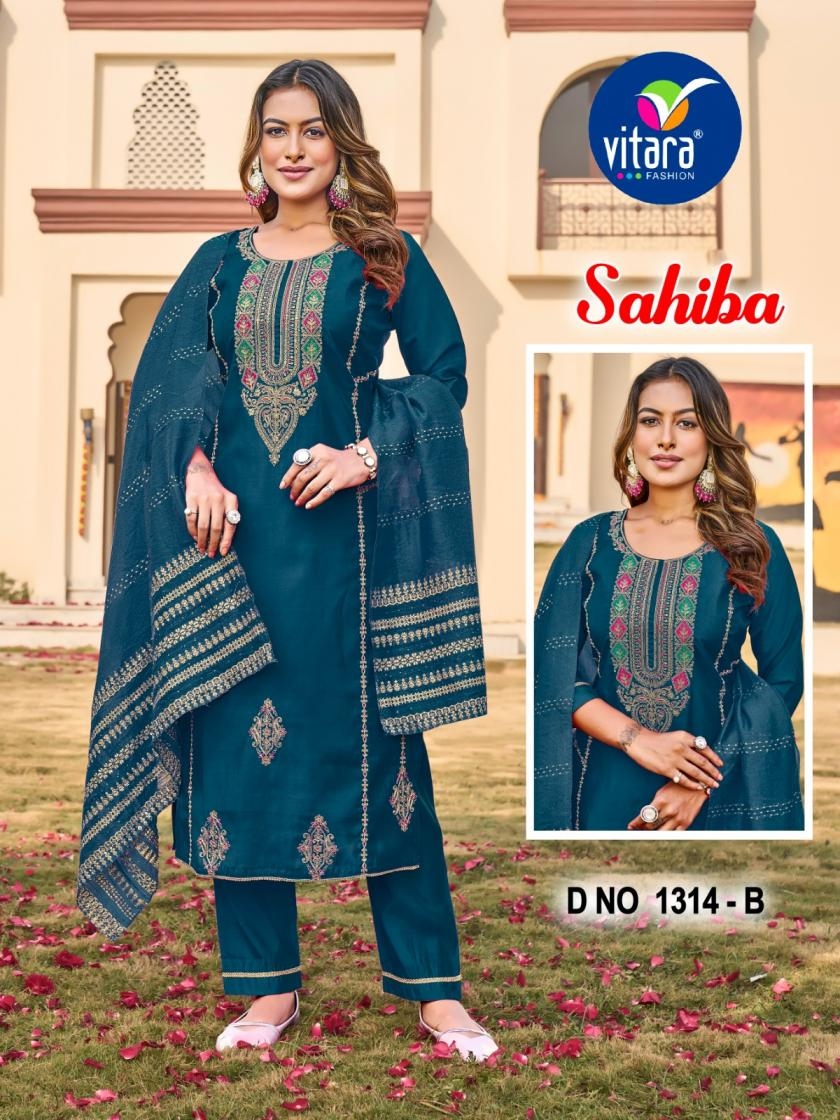 vitara fashion sahiba series 1314A to 1314D readymade roman silk classic combo suit in wholesale surat