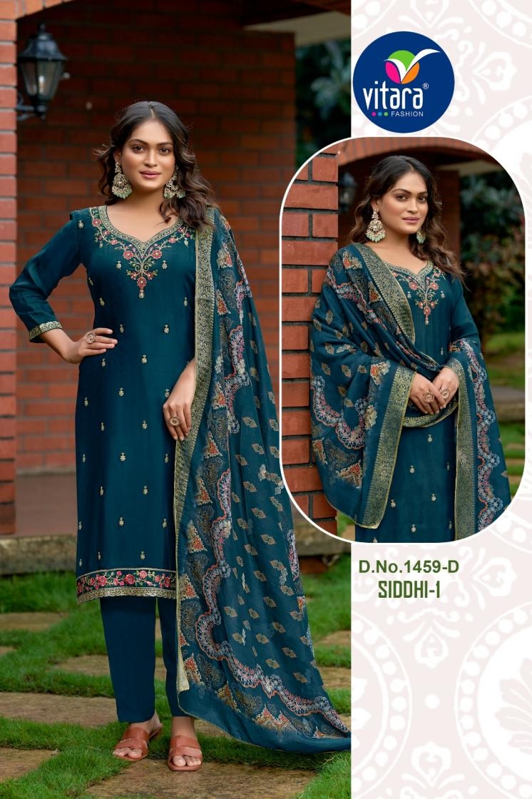 vitara fashion siddhi vol 1 series 1459 A to D readymade viscose upada silk pretty combo suit in wholesale surat