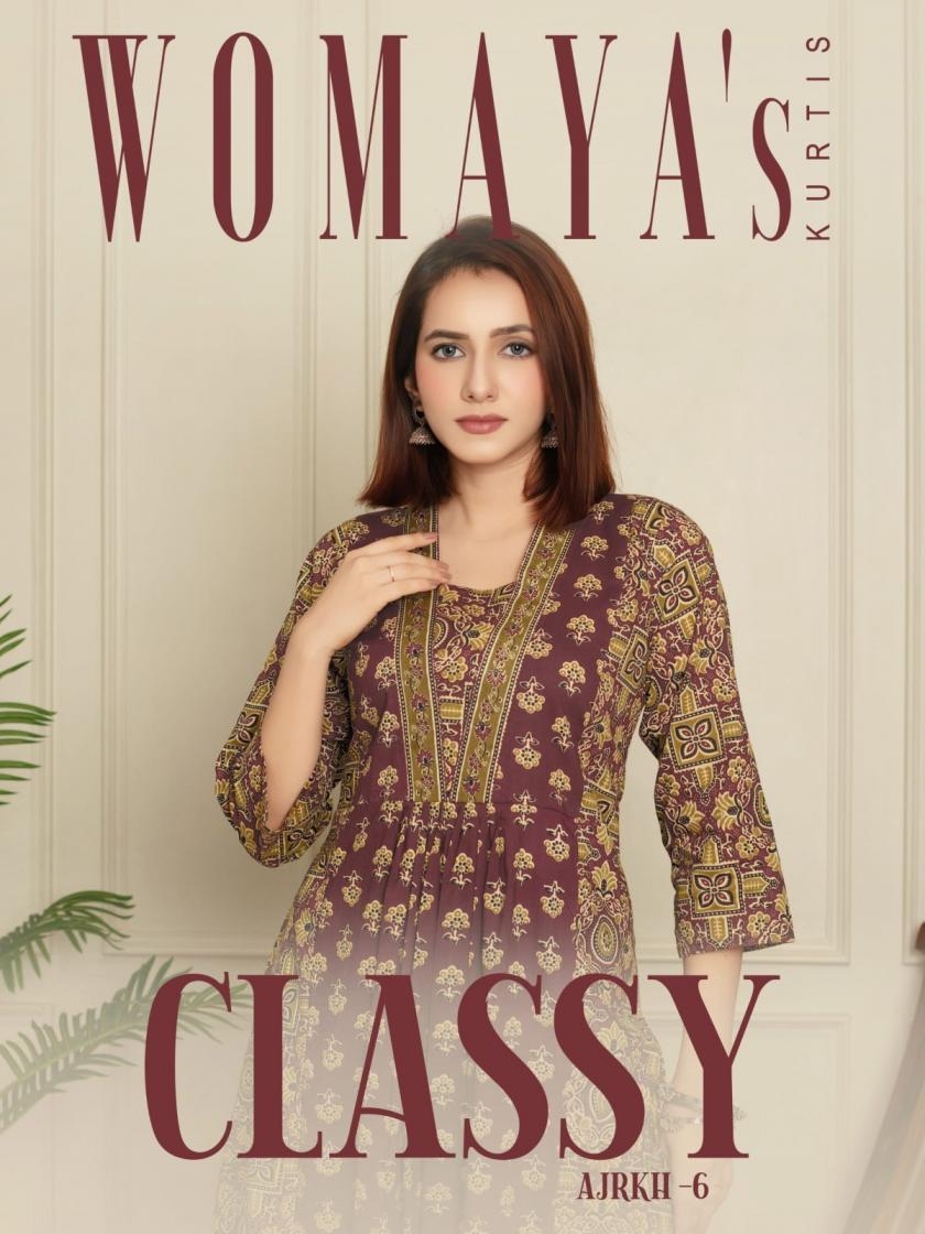 womaya classy ajrkh vol 6 series 9151 to 9154 cotton cambric combo set readymade kurti with pant in wholesale surat