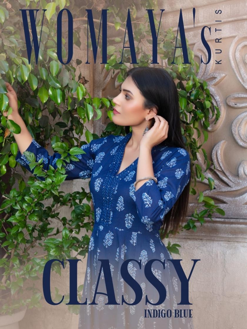 womaya classy indigo blue series 8761 to 8764 readymade cotton plazzo kurti dupatta combo set in wholesale surat