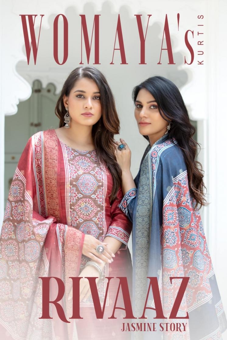 womaya rivaaz jasmine story series A to I readymade silk jacquard combo suit in wholesale surat