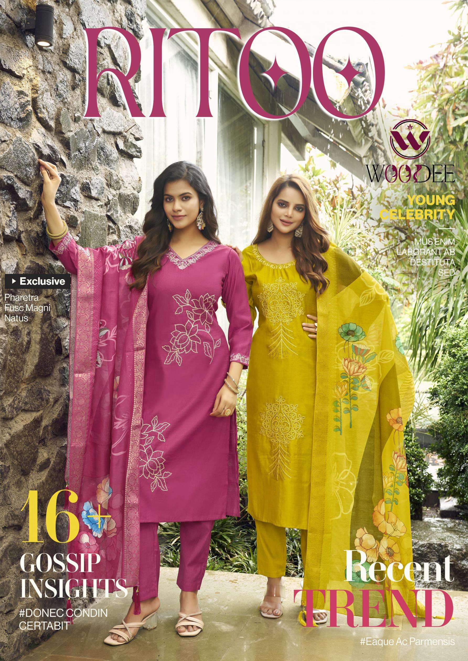 woodee ritoo series 1001 to 1006 viscose vatican readymade stylish suit in wholesale surat